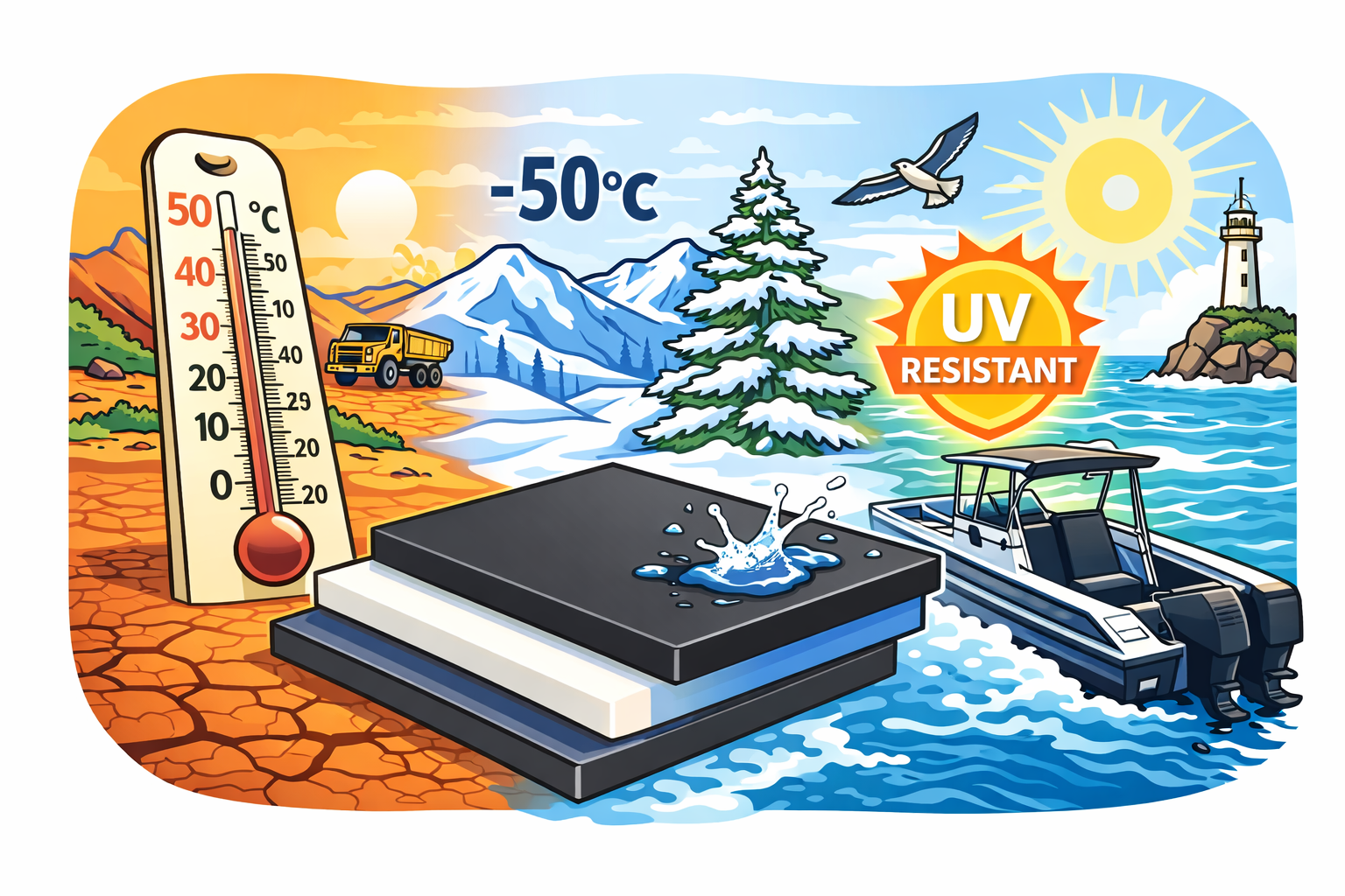 HDPE sheets prove their strength across Australia’s harsh climates, resisting extreme heat, freezing cold, UV exposure, salt, moisture, and corrosion.