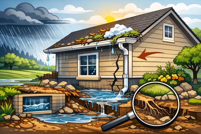 Springtime storm damage and water issues