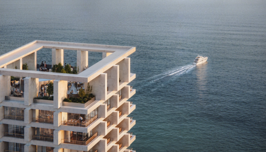Duas Towers Rise Between Mountains and Sea