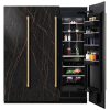 Dark veined Dekton panels on JennAir refrigeration columns, with one door open