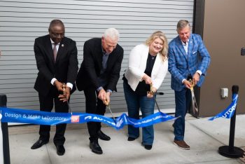 Four participants cut the ribbon at the Autodesk Design and Make Laboratory at the University of Florida